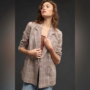Anthropologie Maeve double breasted plaid blazer